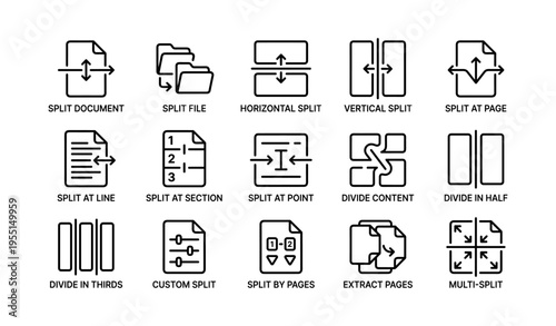 Document and file splitting icons for efficient content management
