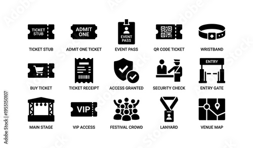Event icons: tickets, passes, security, and venue tools
