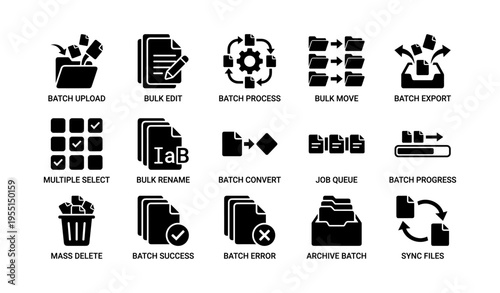 Icon set for batch processing and file management tasks