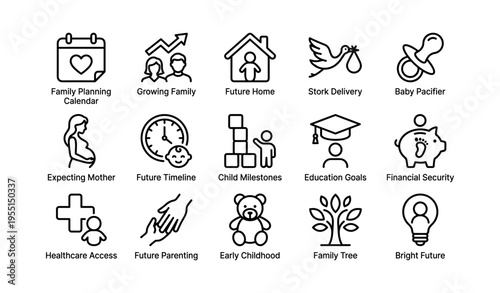 Icons symbolizing family planning and development for future generations