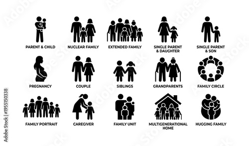 Family icons depicting various relationships and structures