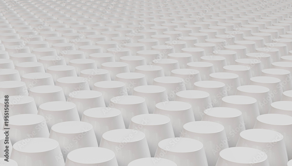 Fototapeta premium Abstract white cylinder pattern background, minimal 3D geometric shapes, futuristic repetitive structure, clean modern surface, depth perspective seamless design