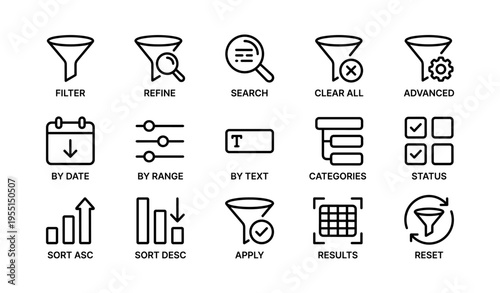 Set of user interface icons for filtering and sorting options