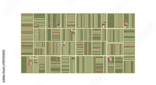 Isometric agricultural landscape with fields and farmhouses
