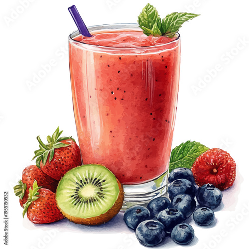 Smoothie, delicate painting watercolor vector with vivid brush accents, isolated on a white background.
