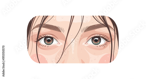 Close-up eyes with freckles and water droplets in detailed style