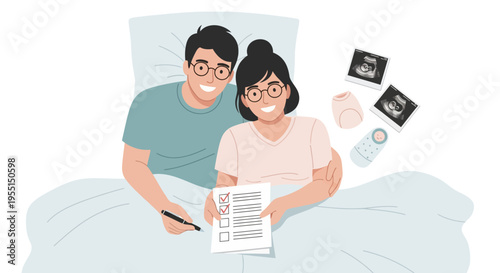 Expecting parents planning for baby arrival with ultrasound photos