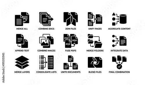 Document manipulation icons for merging, combining, and organizing files