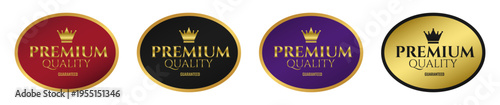 Elegant set of luxury gold oval badges with premium quality guaranteed text for branding and marketing
