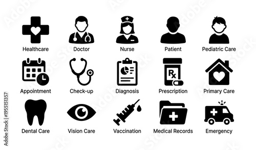 Medical icons representing healthcare services and professions