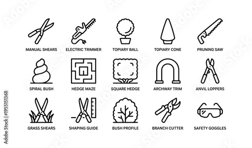 Gardening tools collection illustration featuring various pruning and shaping instruments