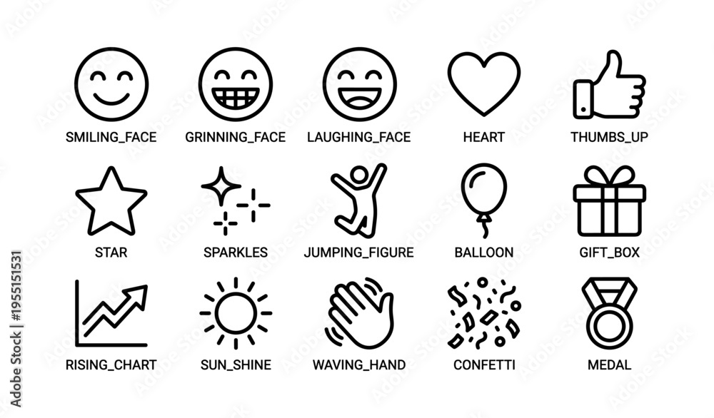 Fototapeta premium Diverse emoji collection: faces, symbols, and celebratory icons