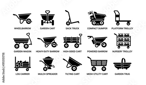 Different types of garden and utility carts collection
