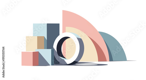 Minimalist geometric shapes in pastel tones with 3d aesthetic for modern design