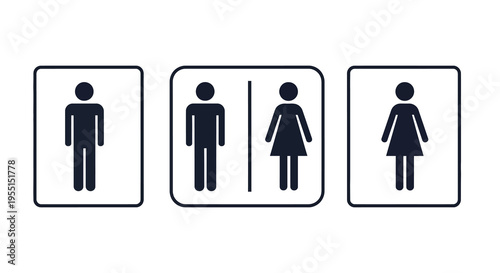 Restroom sign icons for men, women, and unisex facilities