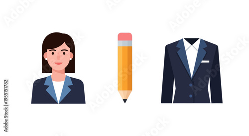 Business professional elements with pencil and suit in modern flat design