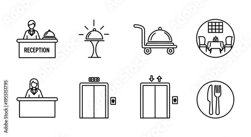 Stylish hotel services icons in minimalistic linear design