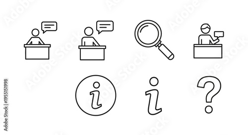 Minimalist information and customer service icons in line art style