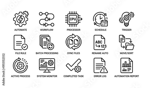 Automation icons collection for workflow and task management