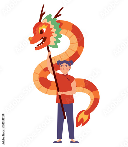 Chinese Woman Dragon Dance Festival