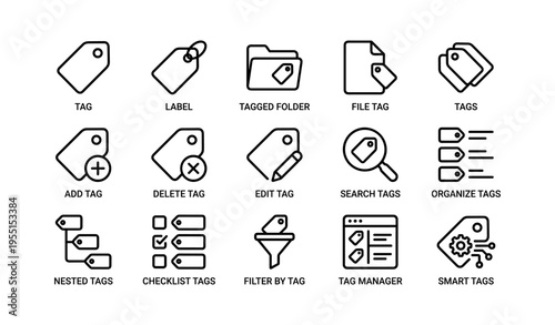 Icon set for tagging and organizing digital files and folders