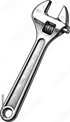 Vintage Adjustable Wrench Engraving Illustration – Fine Line Tool DrawingVintage Adjustable Wrench Engraving Illustration – Fine Line Tool Drawing