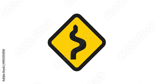 Curvy road warning sign on yellow diamond shape