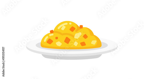 Tasty flat style mashed potatoes with carrot and sauce on plate