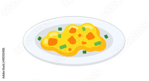 Simple flat style omelette on plate with vegetables