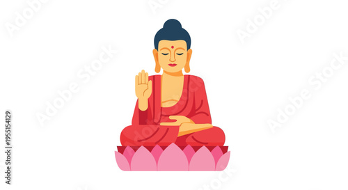 Meditative buddha in peaceful lotus pose and red robe