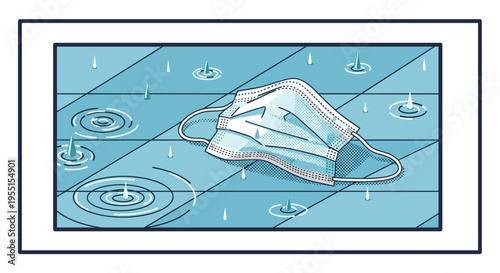 Wet mask on tiled surface with ripple effects in pop art style