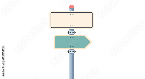 Directional road signpost with blank arrow and rectangle on metallic