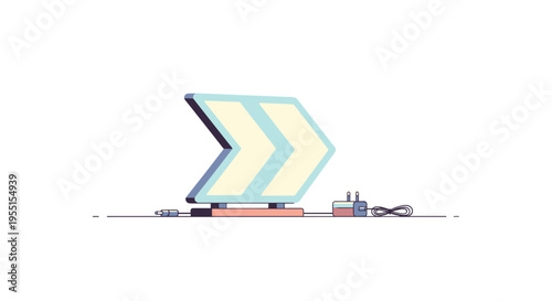 Retro neon arrow with power plug in minimalistic flat design