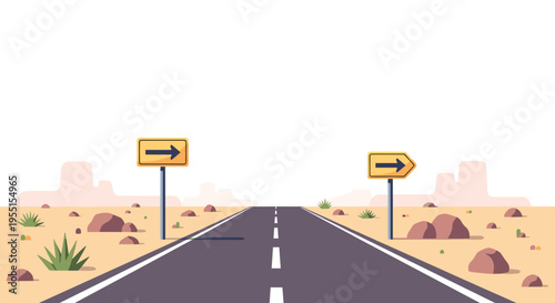 Desert highway with direction signs against clear sky