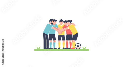 Team unity: soccer players huddling together in flat style