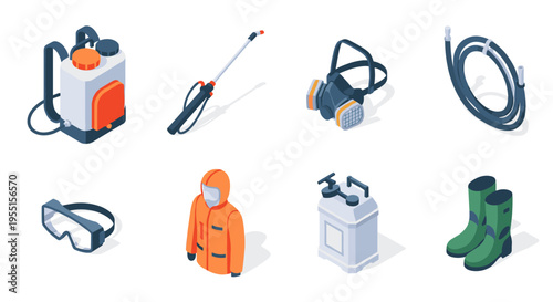 Isometric agricultural safety equipment set with protective gear and