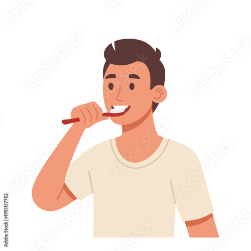 Man brushing his teeth. Personal hygiene. Daily routine. Illustration.