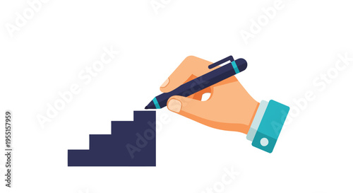 Flat design hand drawing success steps with pen on white background