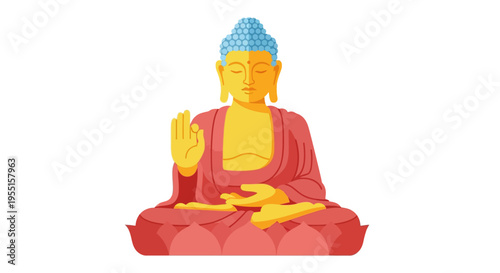 Tranquil buddha in meditation pose with colorful mandala background