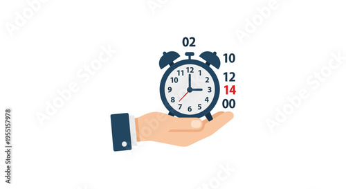 Analog alarm clock in hand indicating different time zones