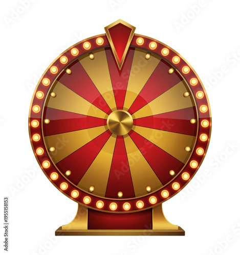 Luxurious Red and Gold 3D Fortune Wheel with Glowing Marquee Lights