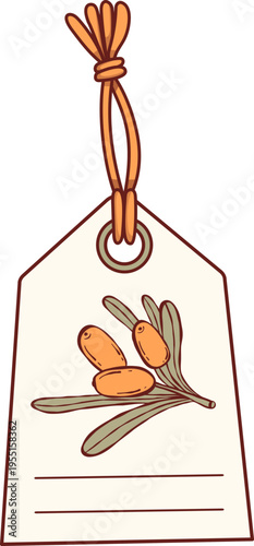 Paper Tag With Sea Buckthorn Branch