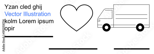 Logistics, delivery services, transportation, sustainability, communication, efficiency. Heart shape and truck outline . Focus on logistics and delivery services