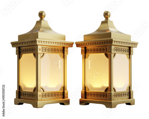 Luxurious Golden Pagoda Lantern 3D Model with Intricate Meander Pattern