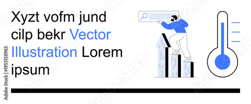 Business growth, analytics, search optimization, performance tracking, success measurement, data trends. A character analyzing search growth. Business growth and analytics concept