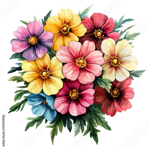 Spring Equinox Floral Celebration, serene watercolor vector artwork with smooth washes of color and refined textures, isolated on a white background.