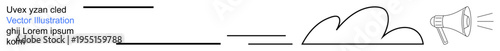 Digital marketing, cloud services, branding, announcements, information sharing, tech solutions. Megaphone and a cloud graphic. Digital marketing and cloud services concept