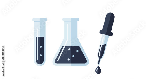 Laboratory equipment icons featuring test tube and dropper in flat design