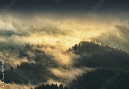 silhouettes of morning mountains. foggy morning in the Carpathians. Mountain landscape