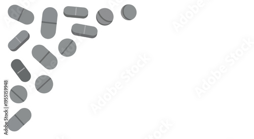 Gray capsules on white background with ample space for text